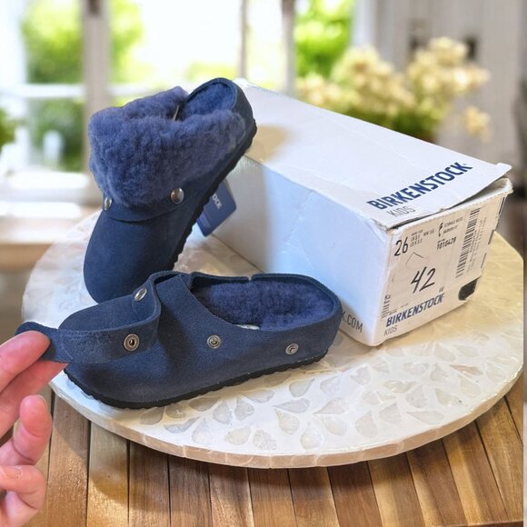 Birkenstock Kaprun Cuff Shearling Slipper Clog Kids EU 26 / US K 8.0 Navy - Picture 9 of 16